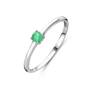 ring met geboortesteen smaragd mei zilver gerhodineerd