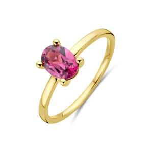 ring roze rhodoliet 14K geelgoud