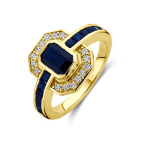 ring saffier en diamant 0.20ct h si 14K geelgoud