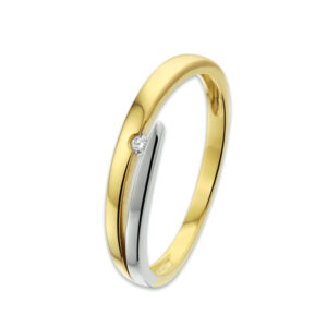 ring zirkonia 14K bicolor goud geel/wit