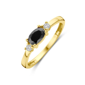 ring zwart en wit zirkonia 14K geelgoud