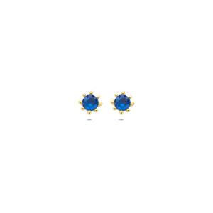 9k oorknoppen blauw zirkonia 4,5 mm 9K geel