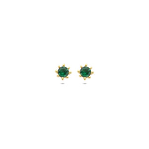 9k oorknoppen groen zirkonia 4,5 mm 9K geel