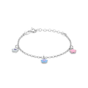 armband bloemen emaille 13 + 3 cm zilver gerhodineerd