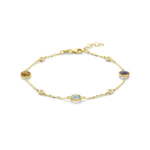 armband citrien amethist topaas en diamant 0.20ct h si 17 + 2 cm 14K geelgoud