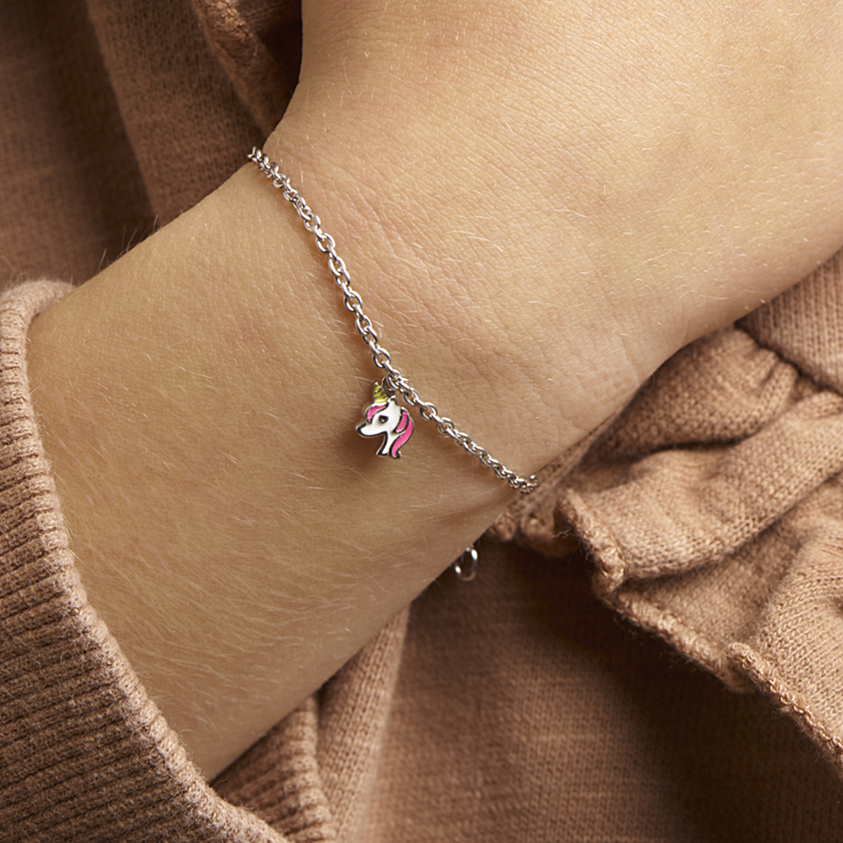 armband eenhoorn emaille 13 + 3 cm zilver gerhodineerd - Afbeelding 2