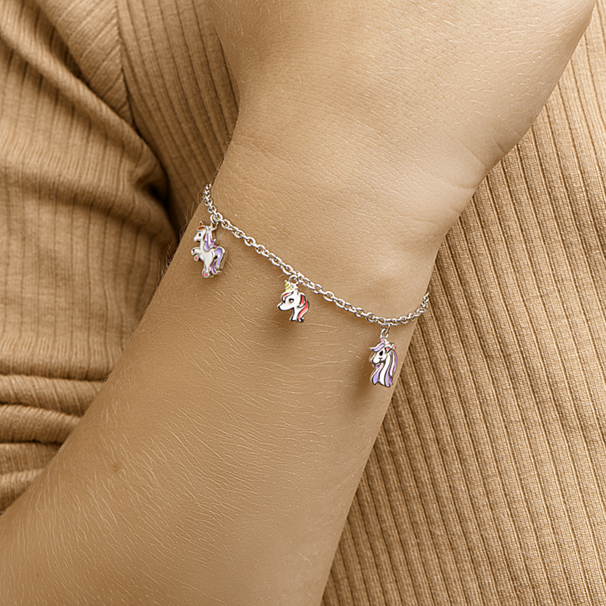 armband eenhoorn emaille 13 + 3 cm zilver gerhodineerd - Afbeelding 2