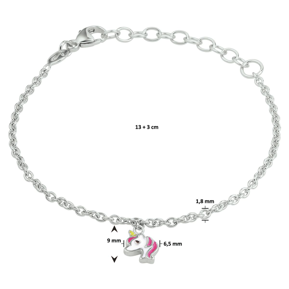 armband eenhoorn emaille 13 + 3 cm zilver gerhodineerd - Afbeelding 3