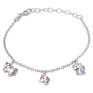 armband eenhoorn emaille 13 + 3 cm zilver gerhodineerd