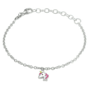 armband eenhoorn emaille 13 + 3 cm zilver gerhodineerd