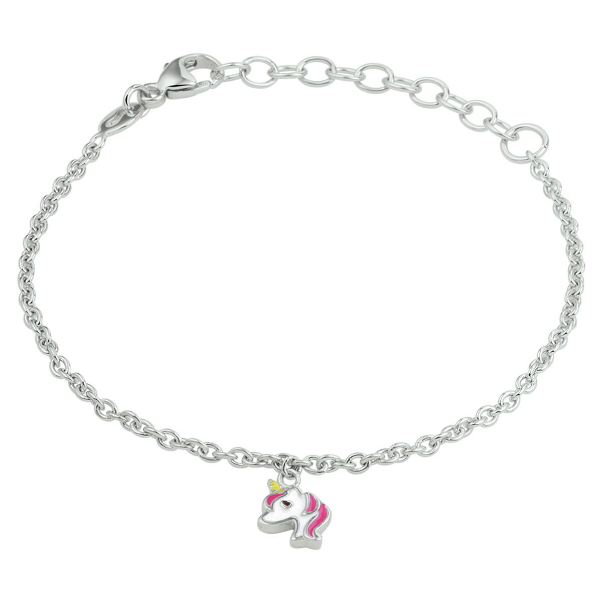 armband eenhoorn emaille 13 + 3 cm zilver gerhodineerd