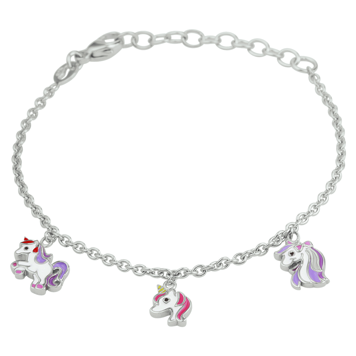 armband eenhoorn emaille 13 + 3 cm zilver gerhodineerd