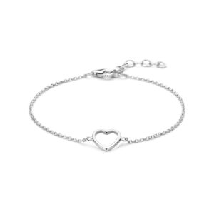 armband open hart 15,5 + 2,5 cm zilver gerhodineerd