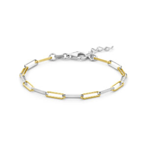 armband paperclip vierkante buis 3,0 mm 15,5 + 2,5 cm 3 micron zilver verguld (geel/rhodium)