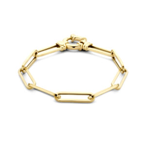 armband paperclip vierkante buis 6,0 mm 19 cm met groot veerslot 14K geelgoud