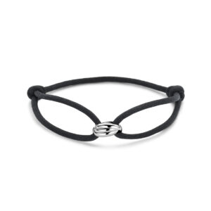 armband satijn zwart 13 - 26 cm zilver gerhodineerd met rubber/nylon/leer