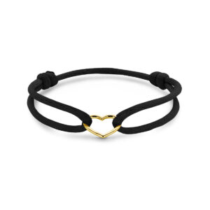 armband satijn zwart hart 13 - 26 cm 14K goud met rubber/nylon/leer