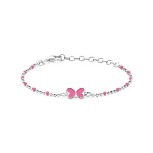 armband vlinder emaille 13 + 3 cm zilver gerhodineerd