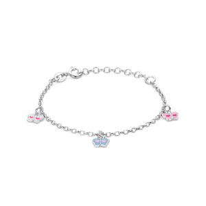 armband vlinder emaille 13 + 3 cm zilver gerhodineerd