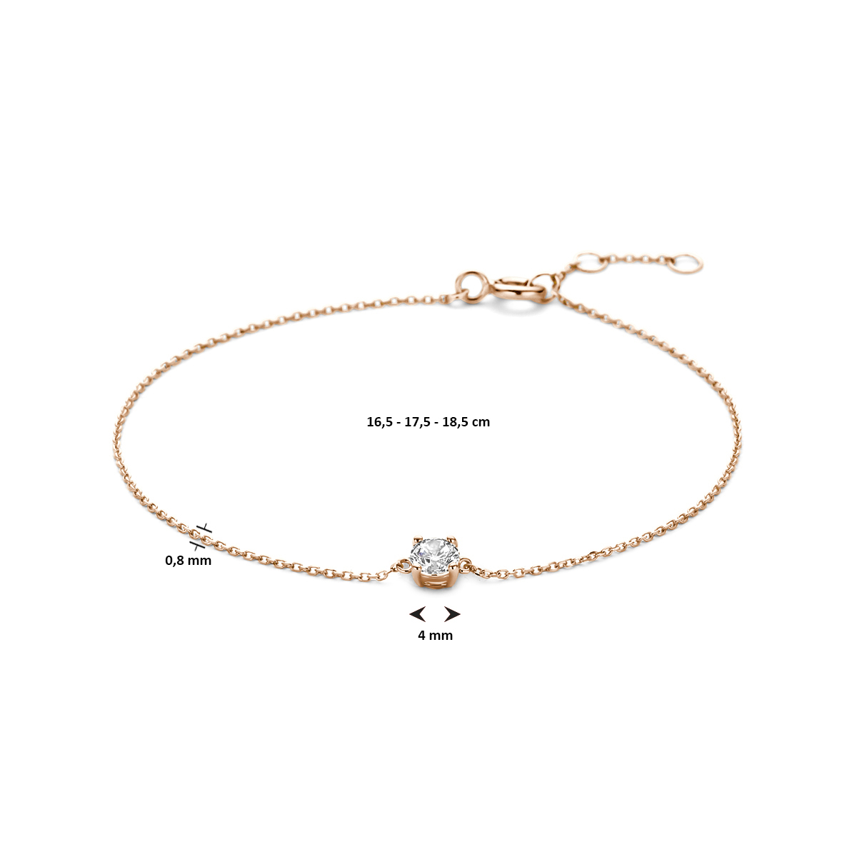 armband zirkonia 16,5 - 17,5 - 18,5 cm 14K roségoud - Afbeelding 4