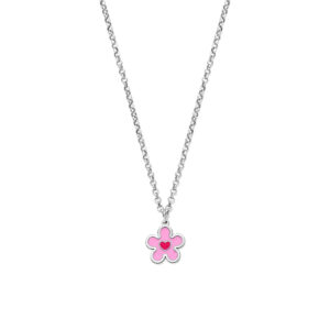 collier bloem en hartje emaille 36 + 4 cm zilver gerhodineerd