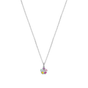 collier bloem zirkonia emaille 36 + 4 cm zilver gerhodineerd