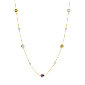 collier citrien amethist topaas en diamant 0.25ct h si 40 + 2 + 2 cm 14K geelgoud