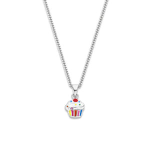 collier cupcake emaille 36 + 4 cm zilver gerhodineerd