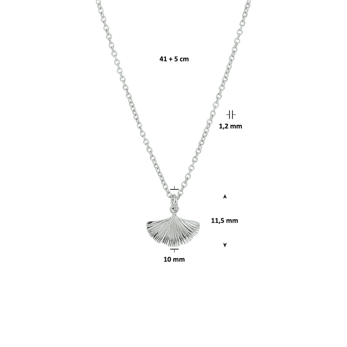 collier ginkgo blad 41 + 5 cm zilver gerhodineerd - Afbeelding 3