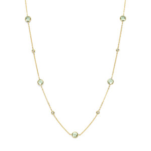 collier groen amethist en diamant 0.25ct h si 40 + 2 + 2 cm 14K geelgoud