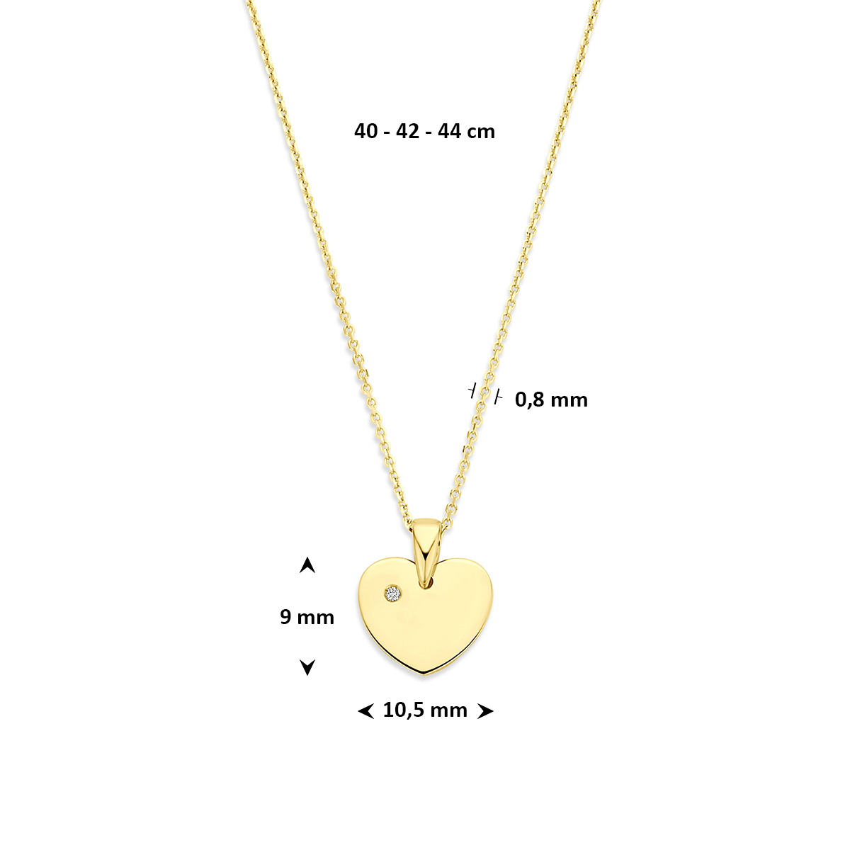 collier hartje lab grown diamant 0.01ct f vs 40 - 42 - 44 cm 14K geelgoud - Afbeelding 4