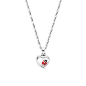 collier hartje lieveheersbeestje emaille 36 + 4 cm zilver gerhodineerd