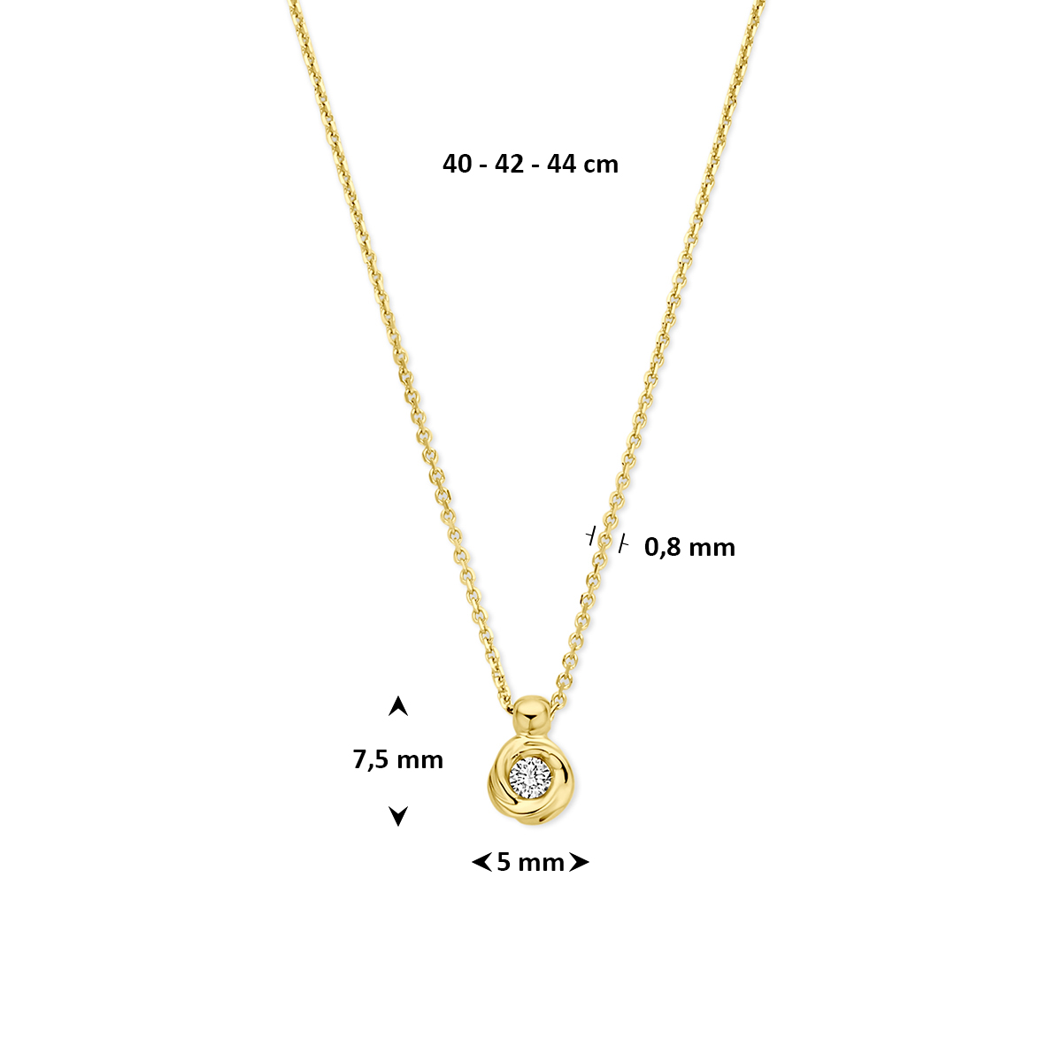 collier lab grown diamant 0.05ct g vs 40 - 42 - 44 cm 14K geelgoud - Afbeelding 4