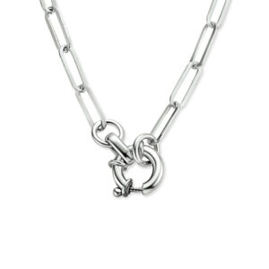 collier paperclip platte buis 3,8 mm 42 cm met groot veerslot zilver gerhodineerd