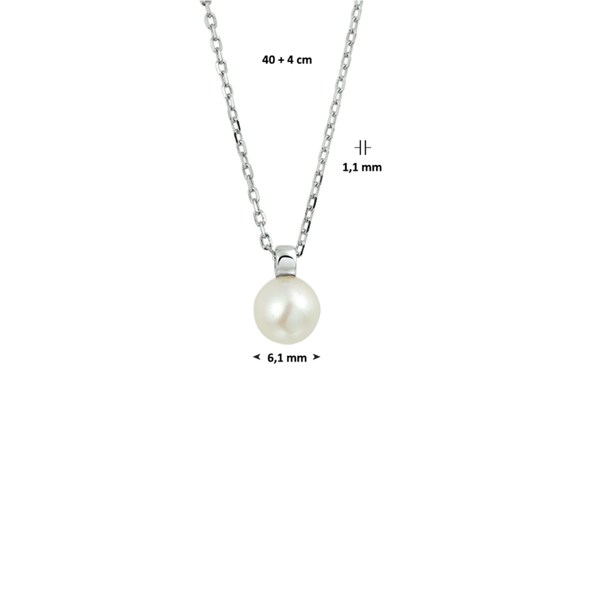collier parel 40 + 4 cm zilver gerhodineerd - Afbeelding 3