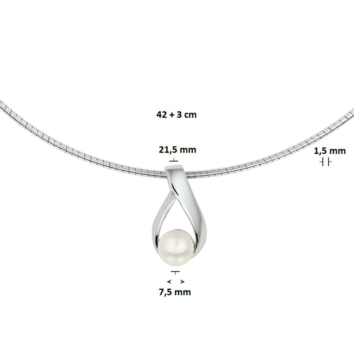 collier parel 42 + 3 cm zilver gerhodineerd - Afbeelding 2