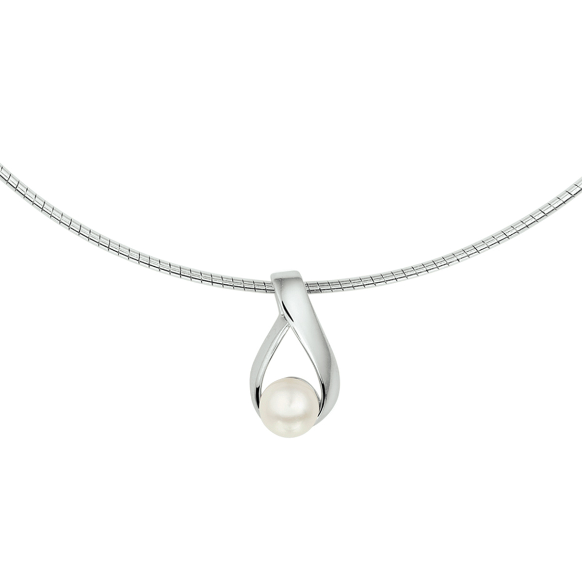 collier parel 42 + 3 cm zilver gerhodineerd