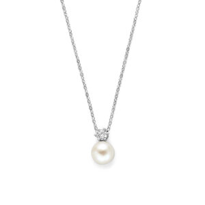 collier parel en zirkonia 42 + 3 cm zilver gerhodineerd
