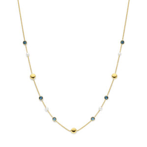 collier parels en london blue topaas 41 - 43 - 45 cm 14K geelgoud