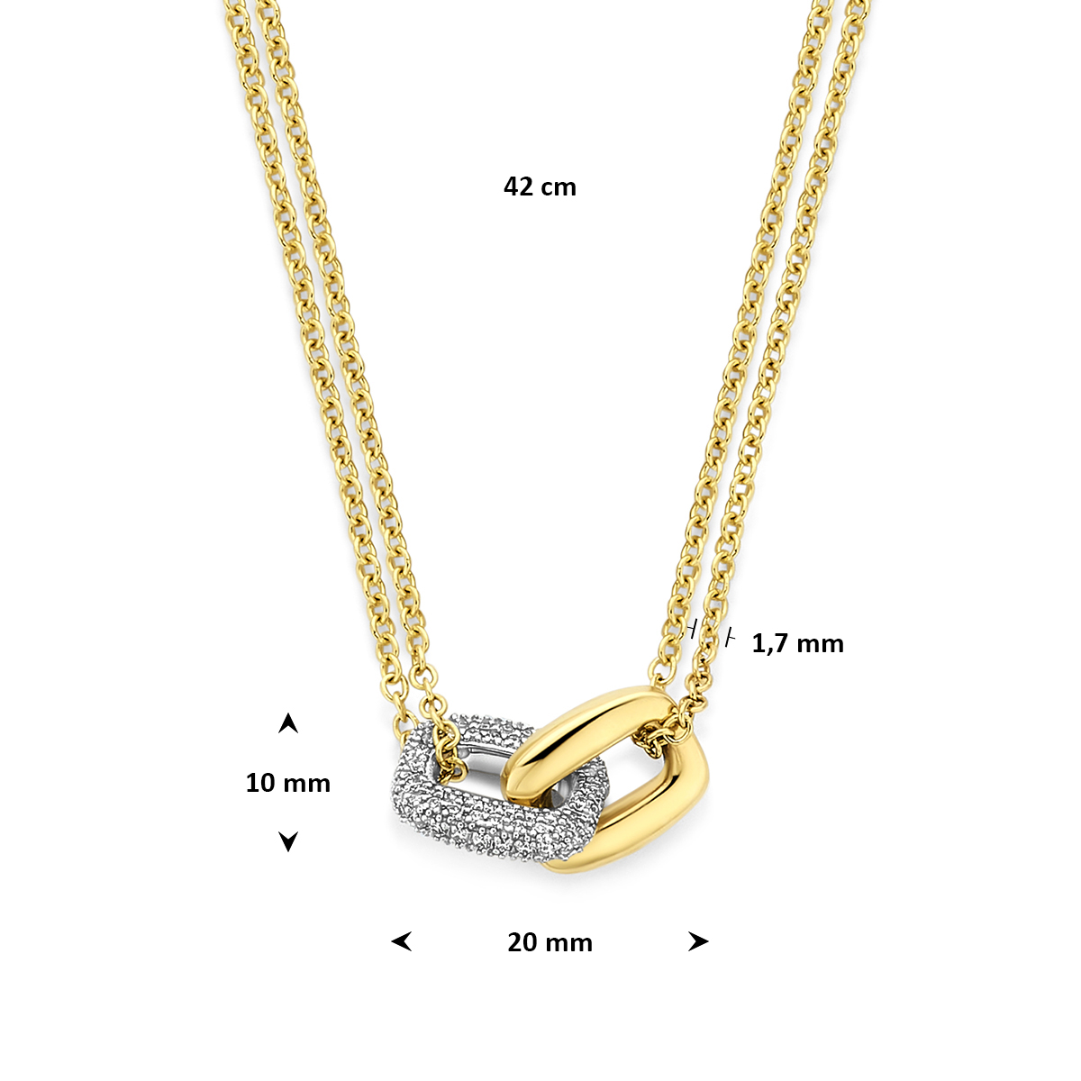 collier rechthoekjes diamant 0.59ct h si 42 cm 14K bicolor goud geel/wit - Afbeelding 4