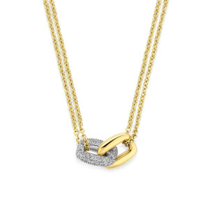 collier rechthoekjes diamant 0.59ct h si 42 cm 14K bicolor goud geel/wit