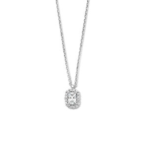 collier zirkonia 41 + 4 cm halo zilver gerhodineerd