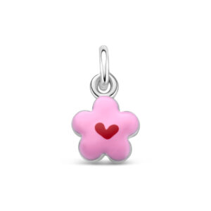 hanger bloem emaille 7,5 mm zilver gerhodineerd