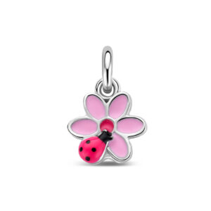 hanger bloem en lieveheersbeestje 9,5 mm zilver gerhodineerd