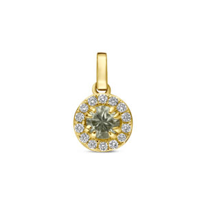 hanger groen amethist en lab grown diamant 0.08ct f vs 7 mm 14K geelgoud