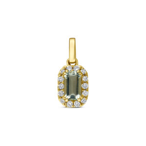hanger groen amethist en lab grown diamant 0.08ct f vs 7,5 mm 14K geelgoud
