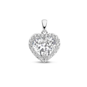 hanger hart zirkonia halo zilver gerhodineerd