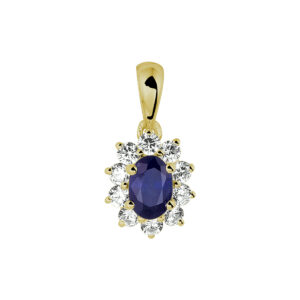 hanger saffier en zirkonia halo 14K geelgoud