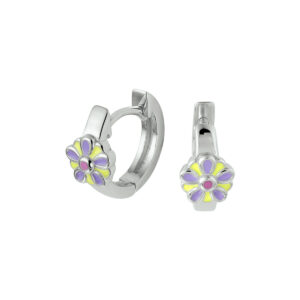 klapoorringen bloem emaille zilver gerhodineerd