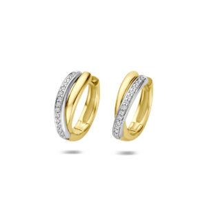 klapoorringen diamant 0.09ct (2x 0.045ct) h si 14 mm 14K bicolor goud geel/wit